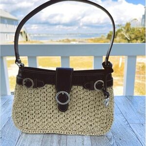 Vintage Brighton Straw & Faux Croc Leather Mini Purse Pockets Heart Charm